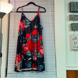 Vivid Red and Pink Rose Slinky Black Cami/Tank, 3X